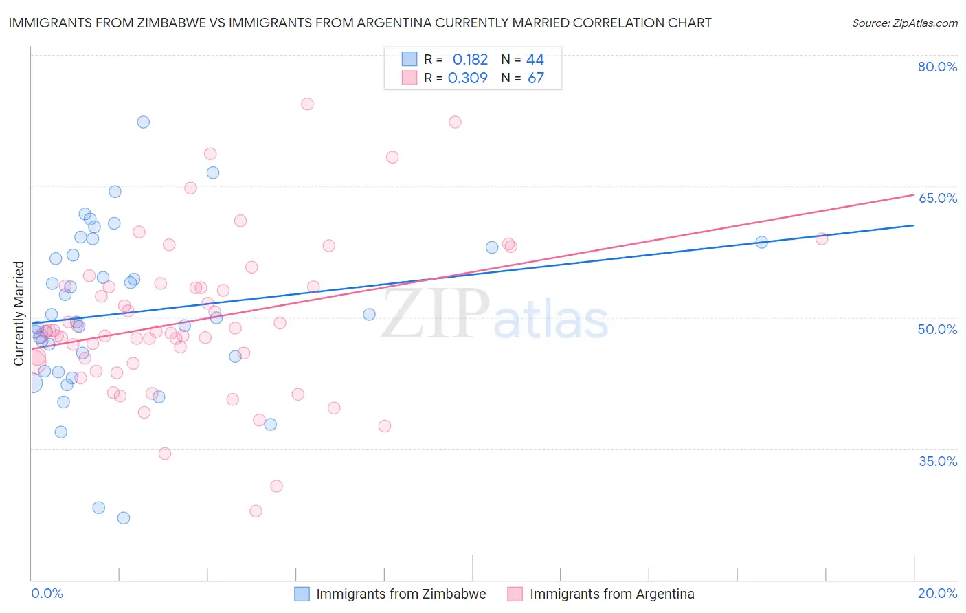 Immigrants from Zimbabwe vs Immigrants from Argentina Currently Married