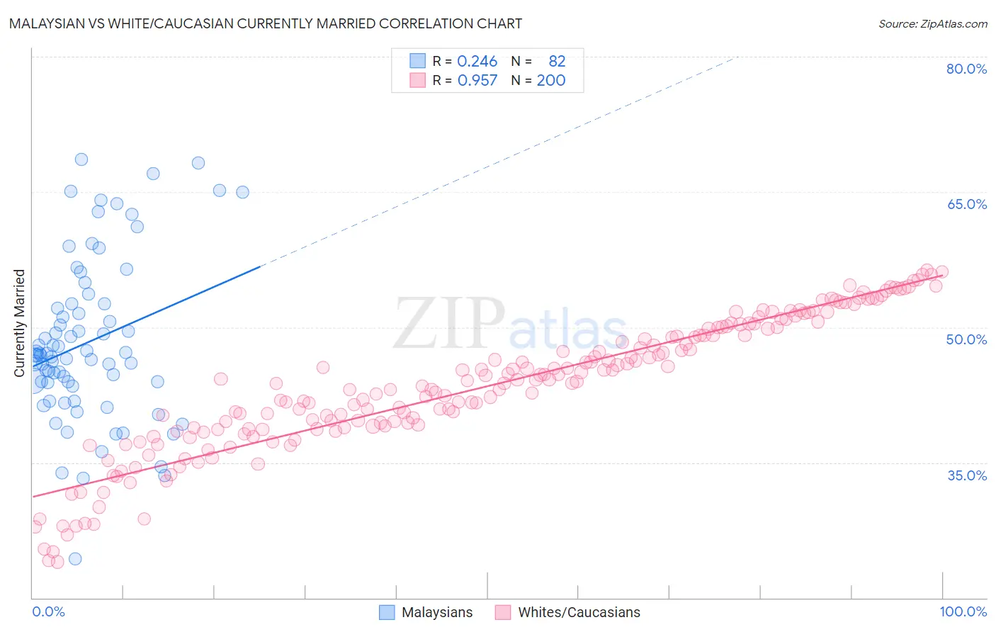 Malaysian vs White/Caucasian Currently Married