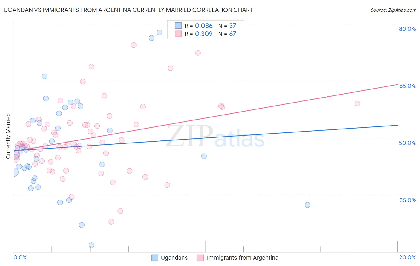 Ugandan vs Immigrants from Argentina Currently Married