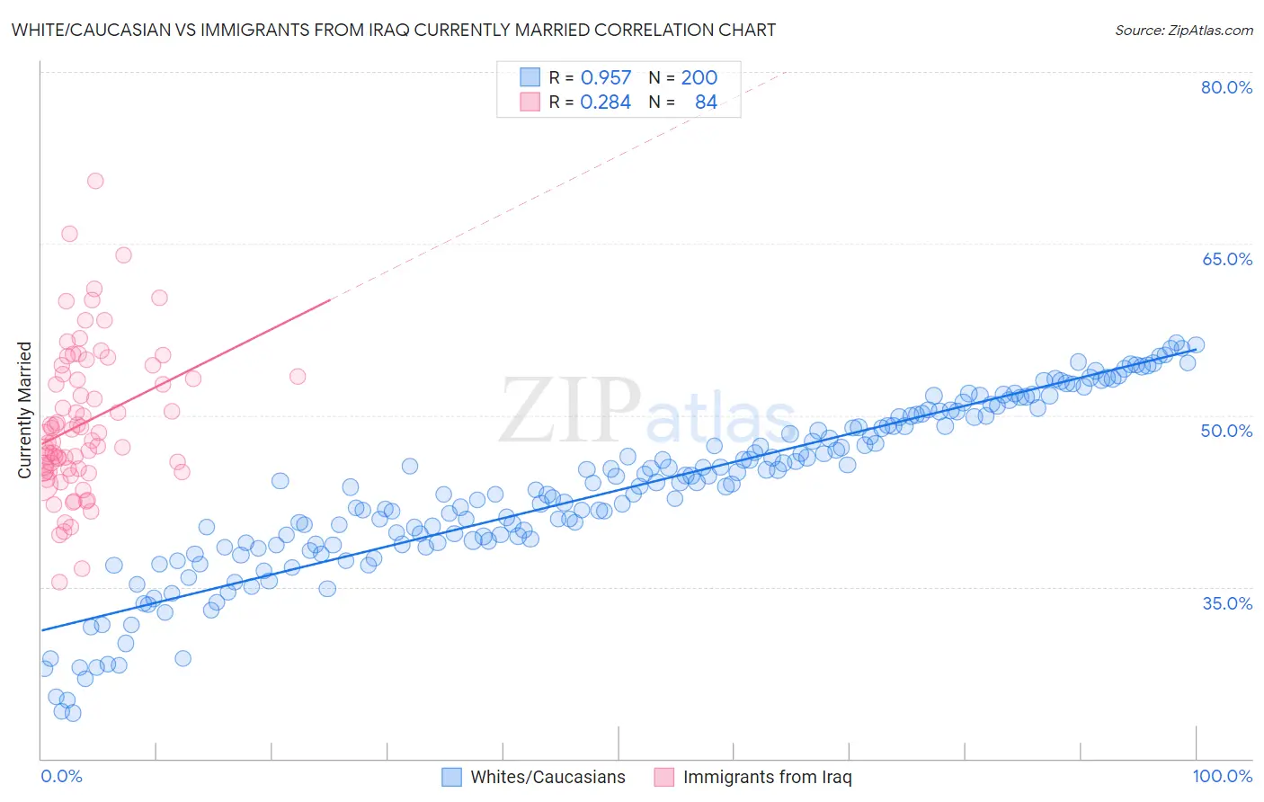 White/Caucasian vs Immigrants from Iraq Currently Married
