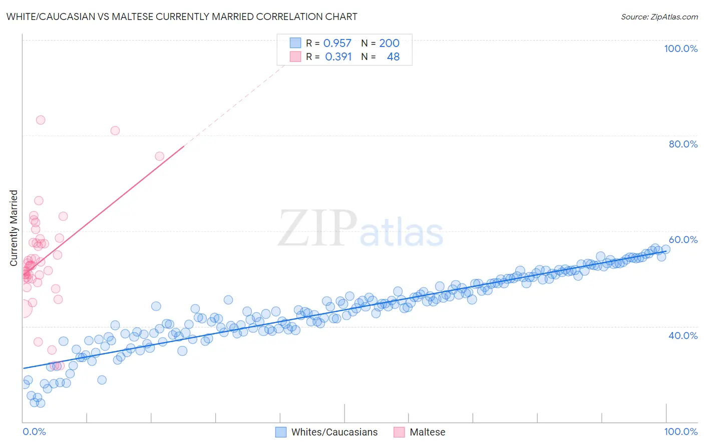 White/Caucasian vs Maltese Currently Married