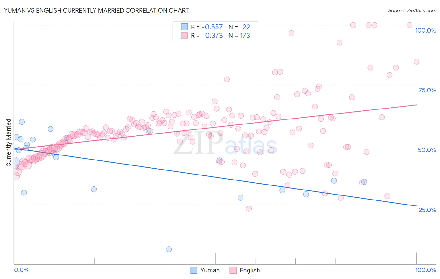 Yuman vs English Currently Married