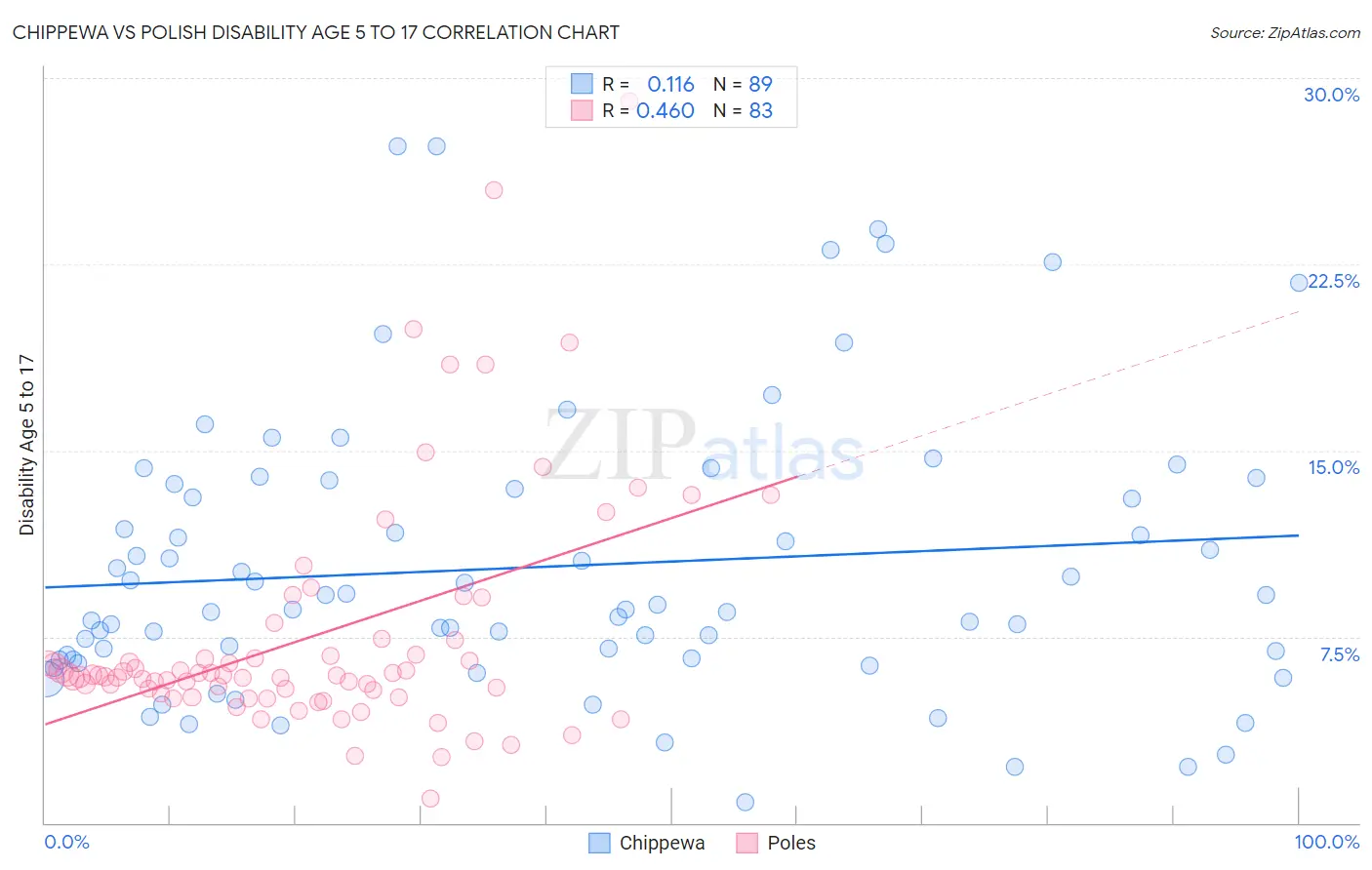 Chippewa vs Polish Disability Age 5 to 17