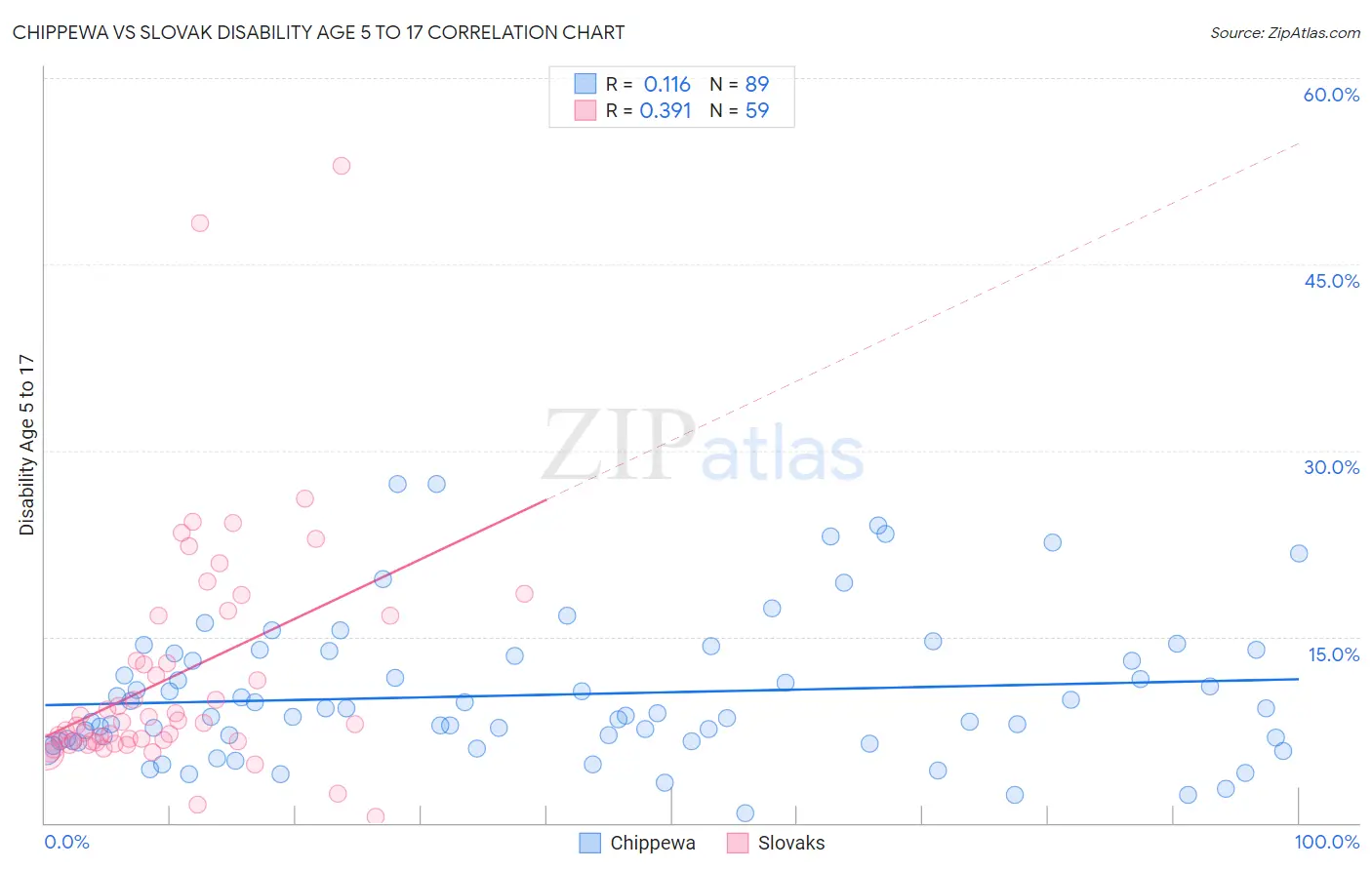 Chippewa vs Slovak Disability Age 5 to 17