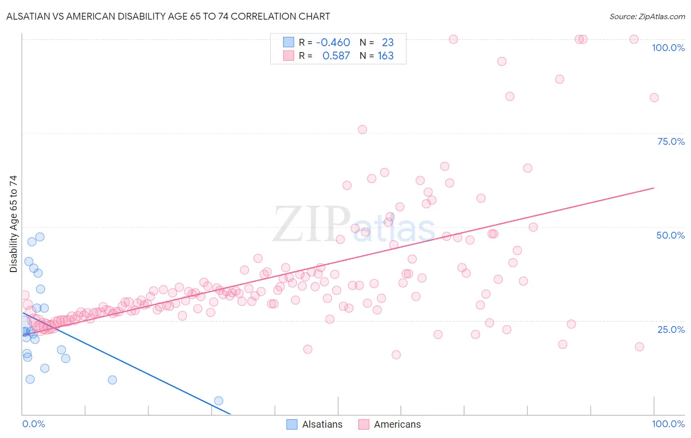 Alsatian vs American Disability Age 65 to 74