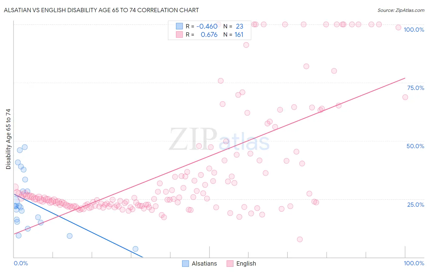 Alsatian vs English Disability Age 65 to 74