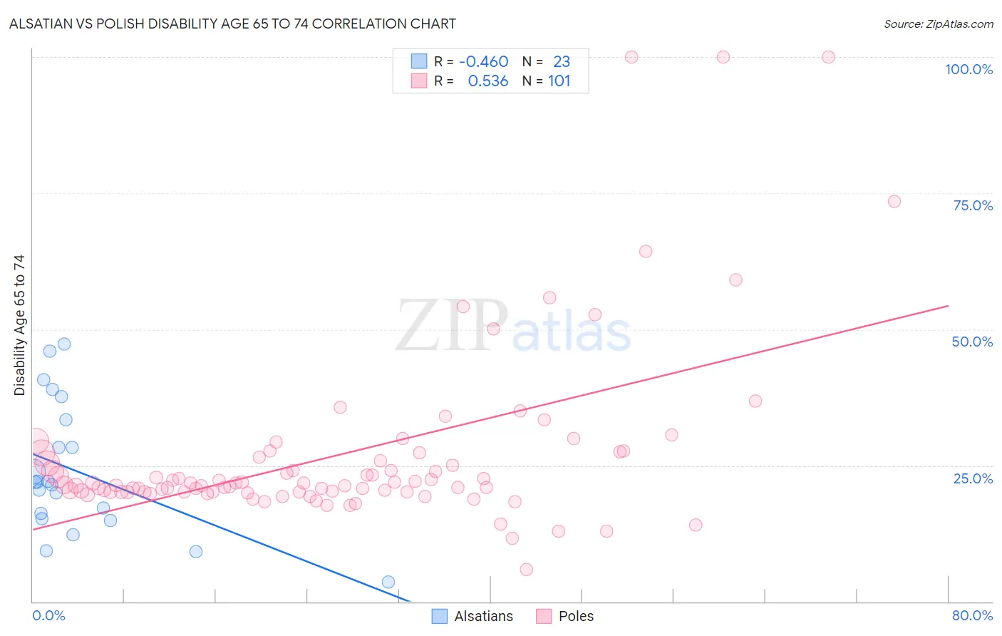 Alsatian vs Polish Disability Age 65 to 74