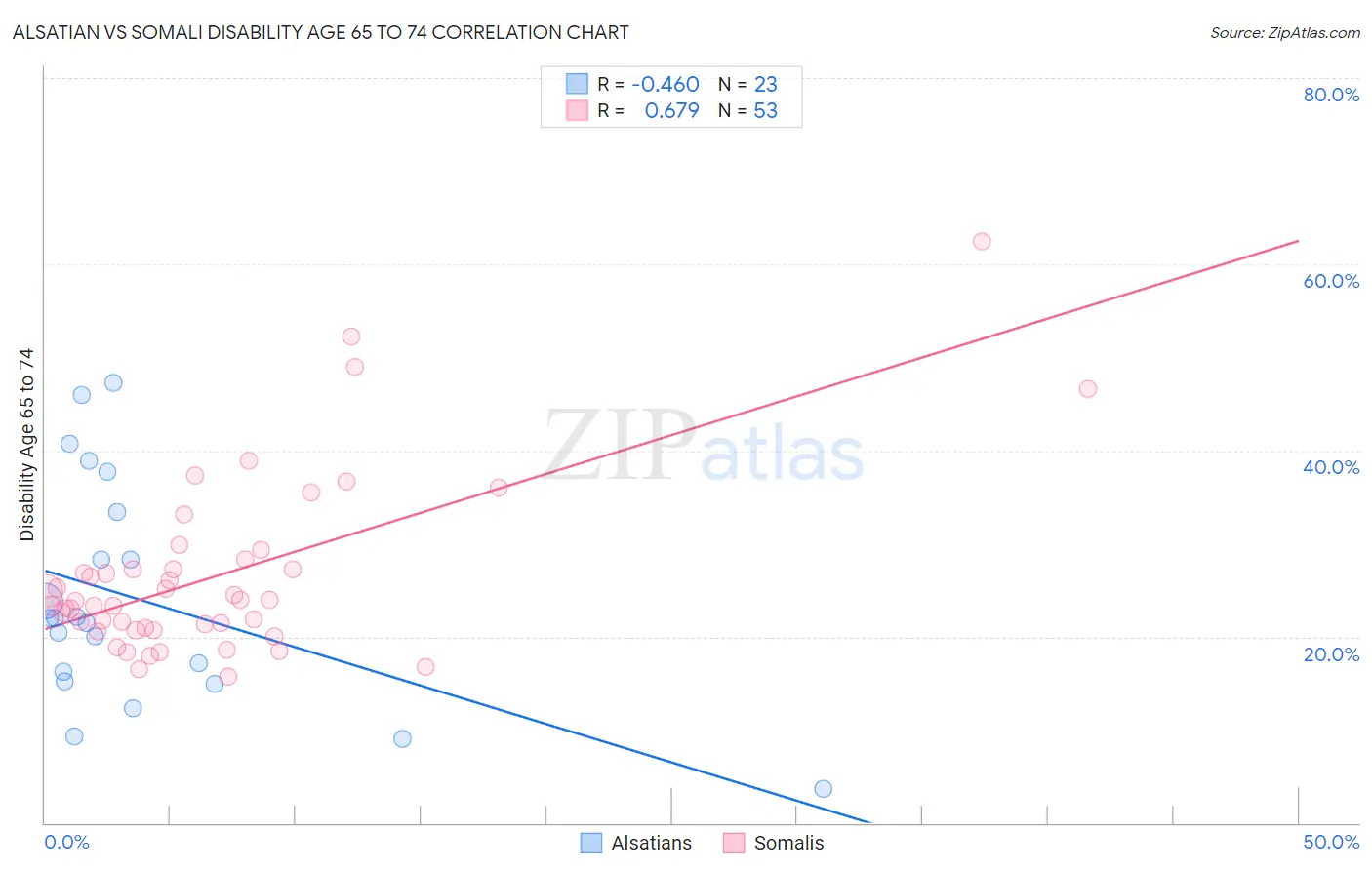 Alsatian vs Somali Disability Age 65 to 74