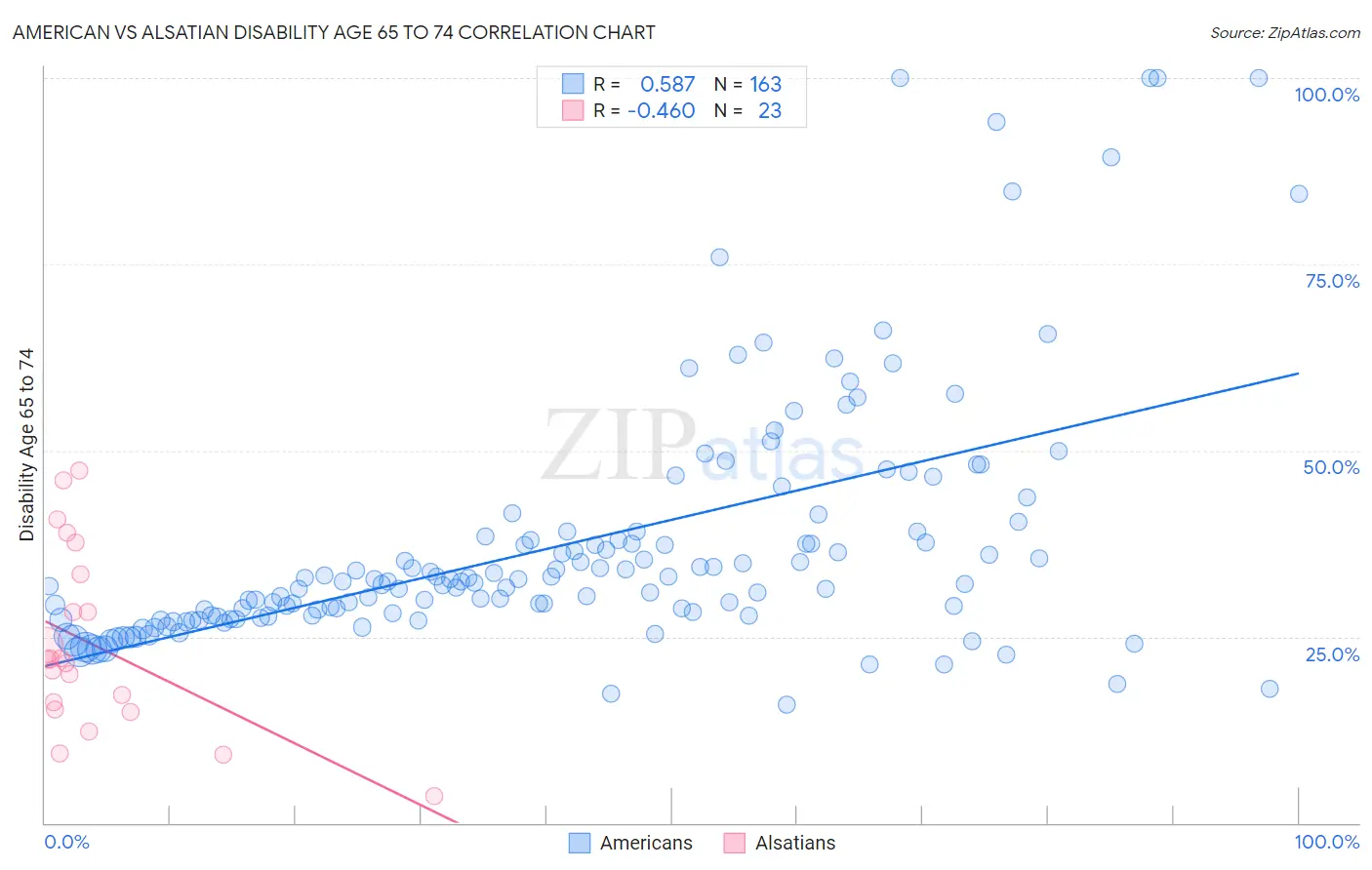 American vs Alsatian Disability Age 65 to 74