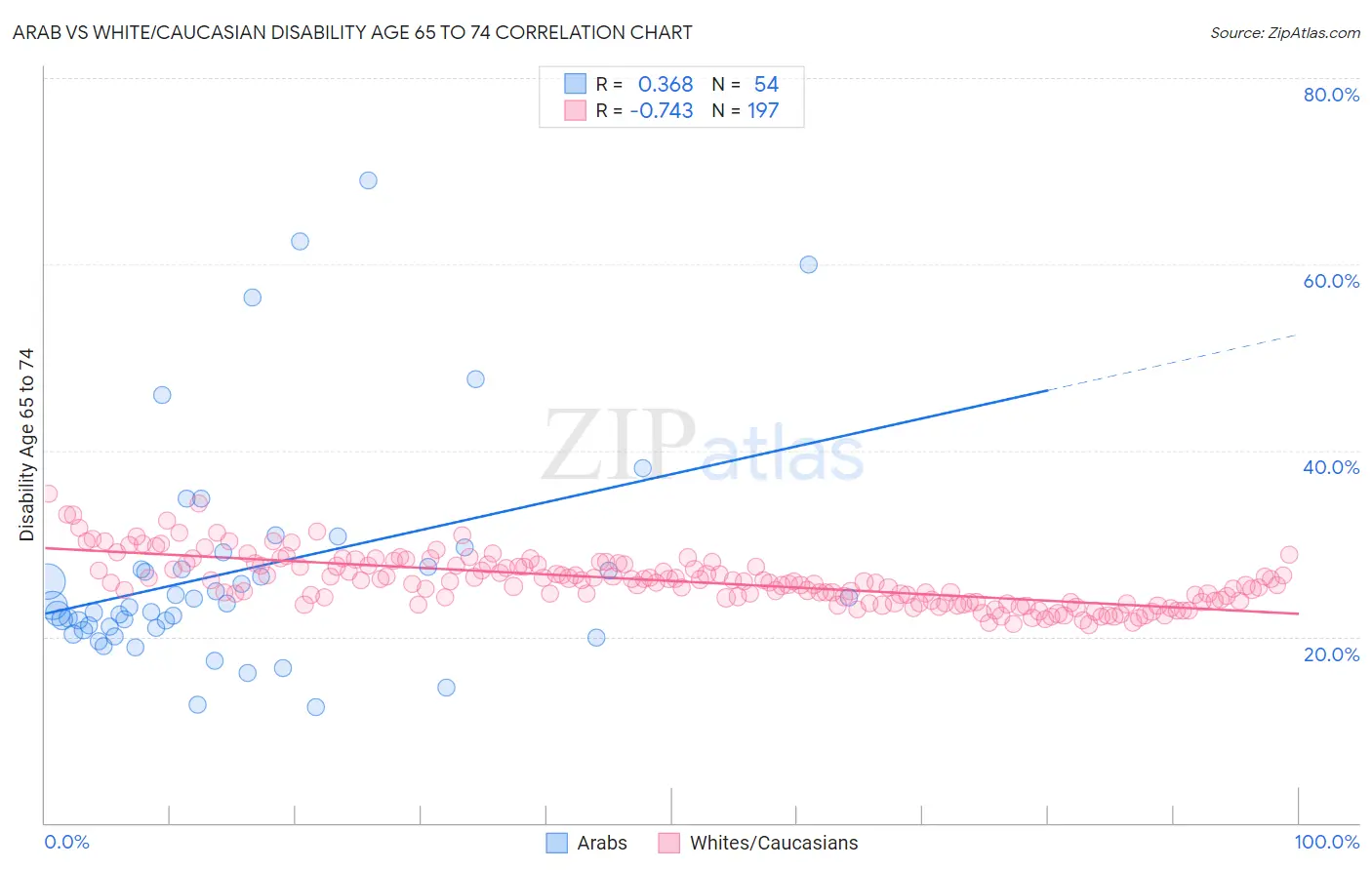 Arab vs White/Caucasian Disability Age 65 to 74