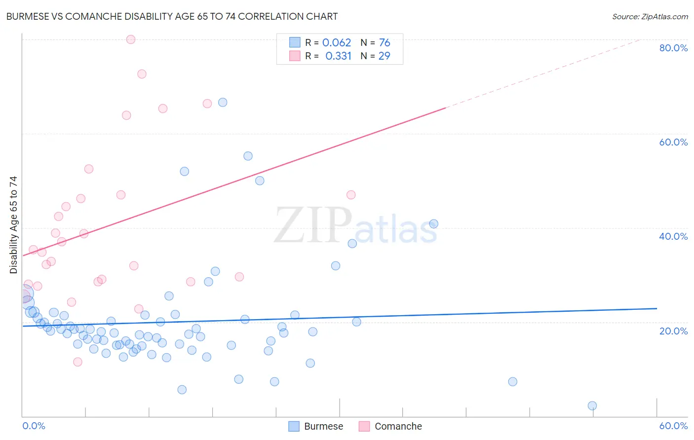 Burmese vs Comanche Disability Age 65 to 74