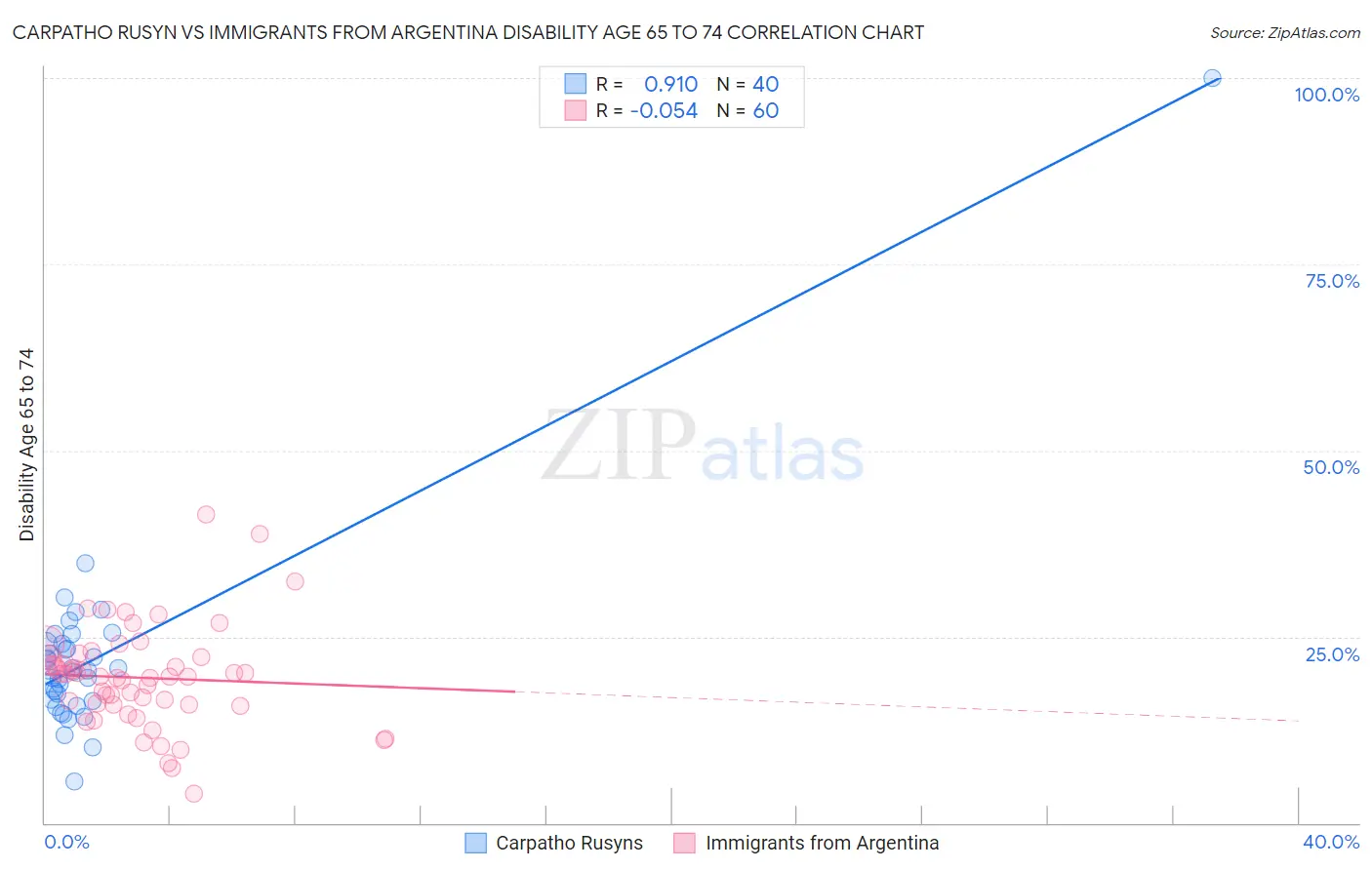 Carpatho Rusyn vs Immigrants from Argentina Disability Age 65 to 74