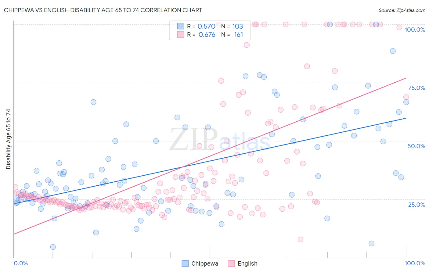 Chippewa vs English Disability Age 65 to 74