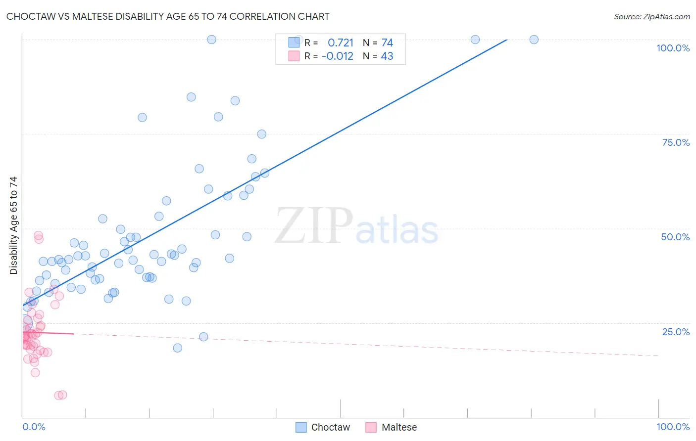 Choctaw vs Maltese Disability Age 65 to 74