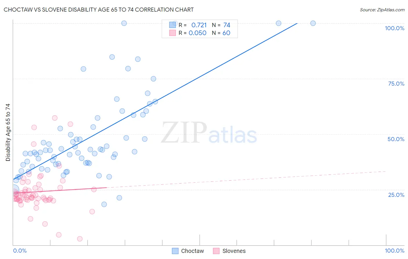 Choctaw vs Slovene Disability Age 65 to 74