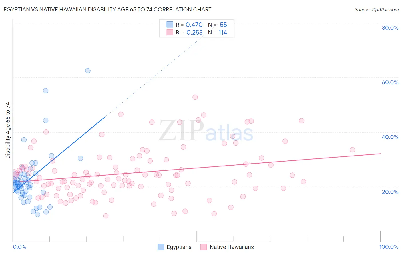 Egyptian vs Native Hawaiian Disability Age 65 to 74