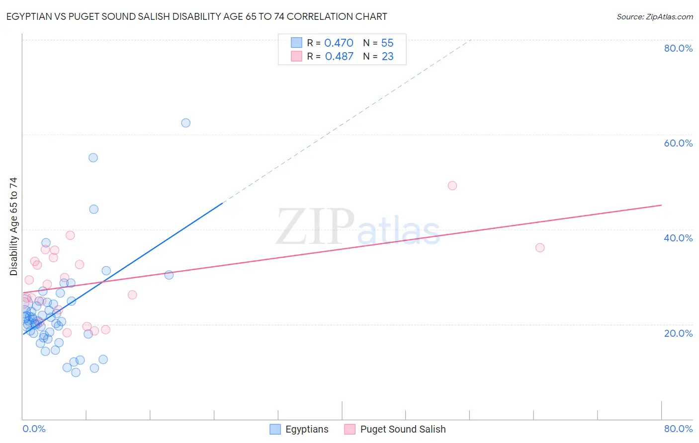 Egyptian vs Puget Sound Salish Disability Age 65 to 74