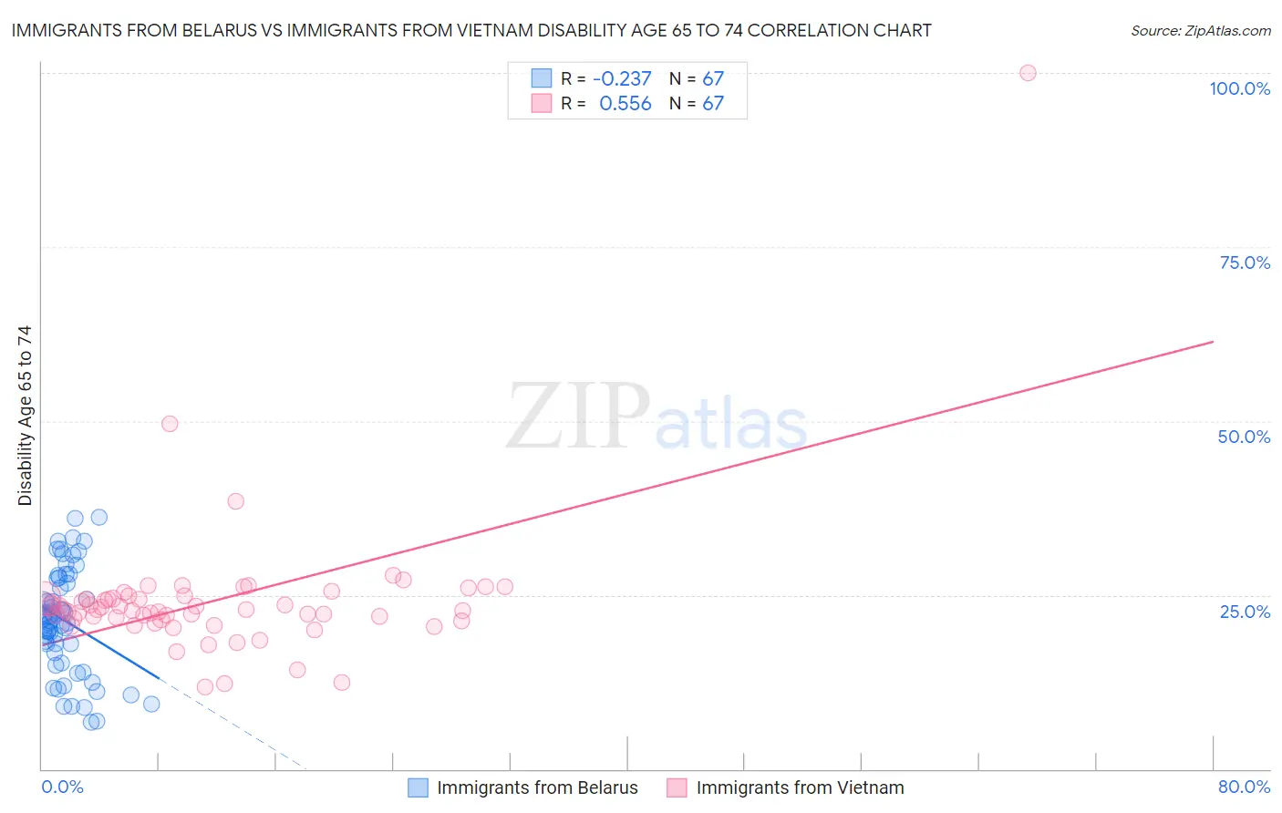 Immigrants from Belarus vs Immigrants from Vietnam Disability Age 65 to 74