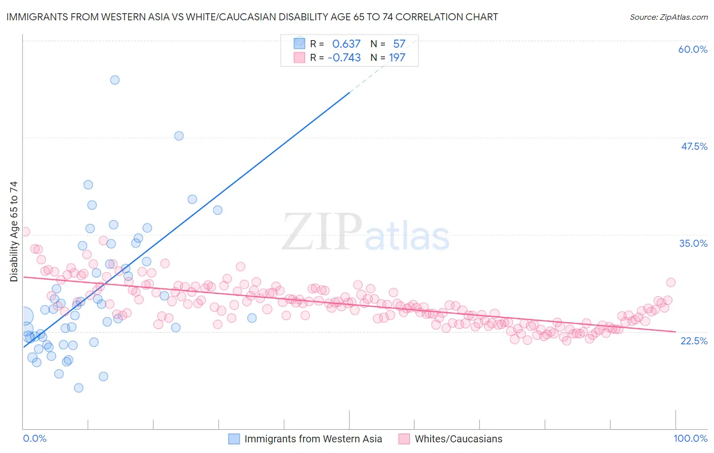 Immigrants from Western Asia vs White/Caucasian Disability Age 65 to 74
