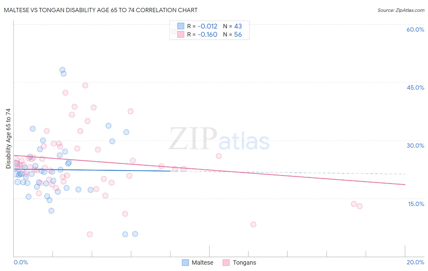 Maltese vs Tongan Disability Age 65 to 74