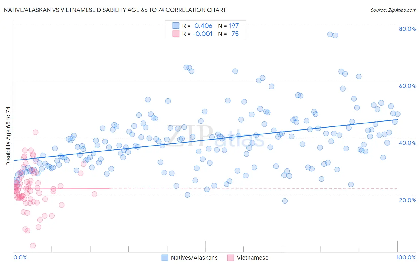 Native/Alaskan vs Vietnamese Disability Age 65 to 74