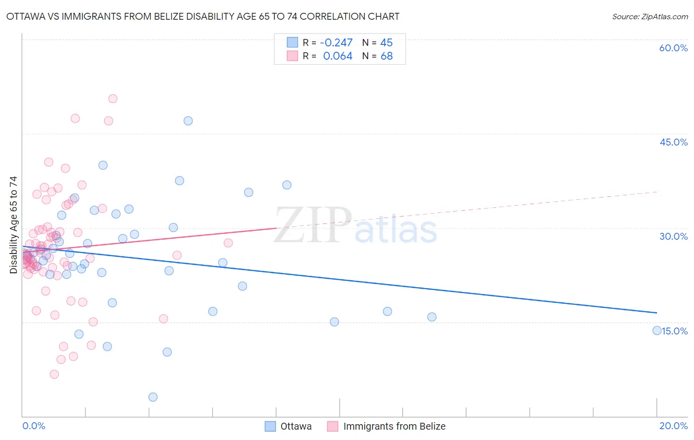 Ottawa vs Immigrants from Belize Disability Age 65 to 74