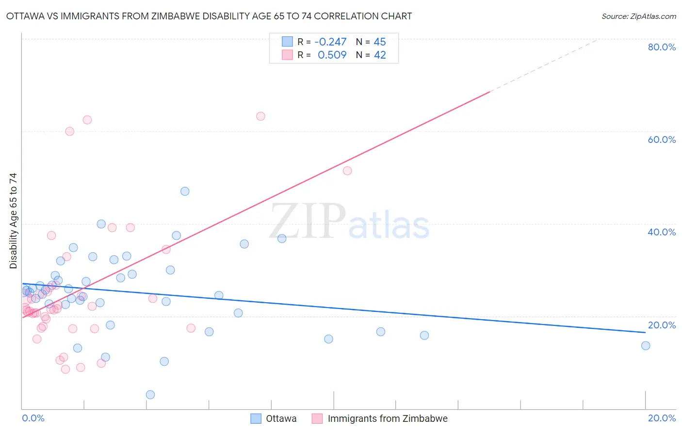 Ottawa vs Immigrants from Zimbabwe Disability Age 65 to 74
