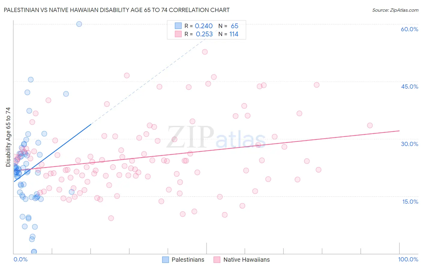 Palestinian vs Native Hawaiian Disability Age 65 to 74