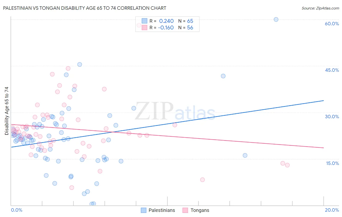 Palestinian vs Tongan Disability Age 65 to 74