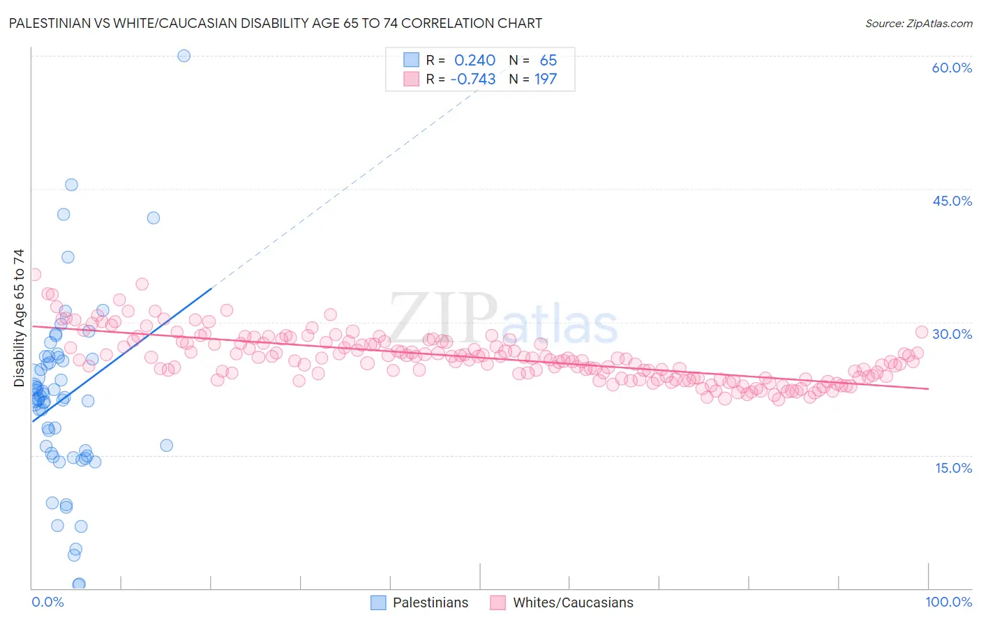 Palestinian vs White/Caucasian Disability Age 65 to 74