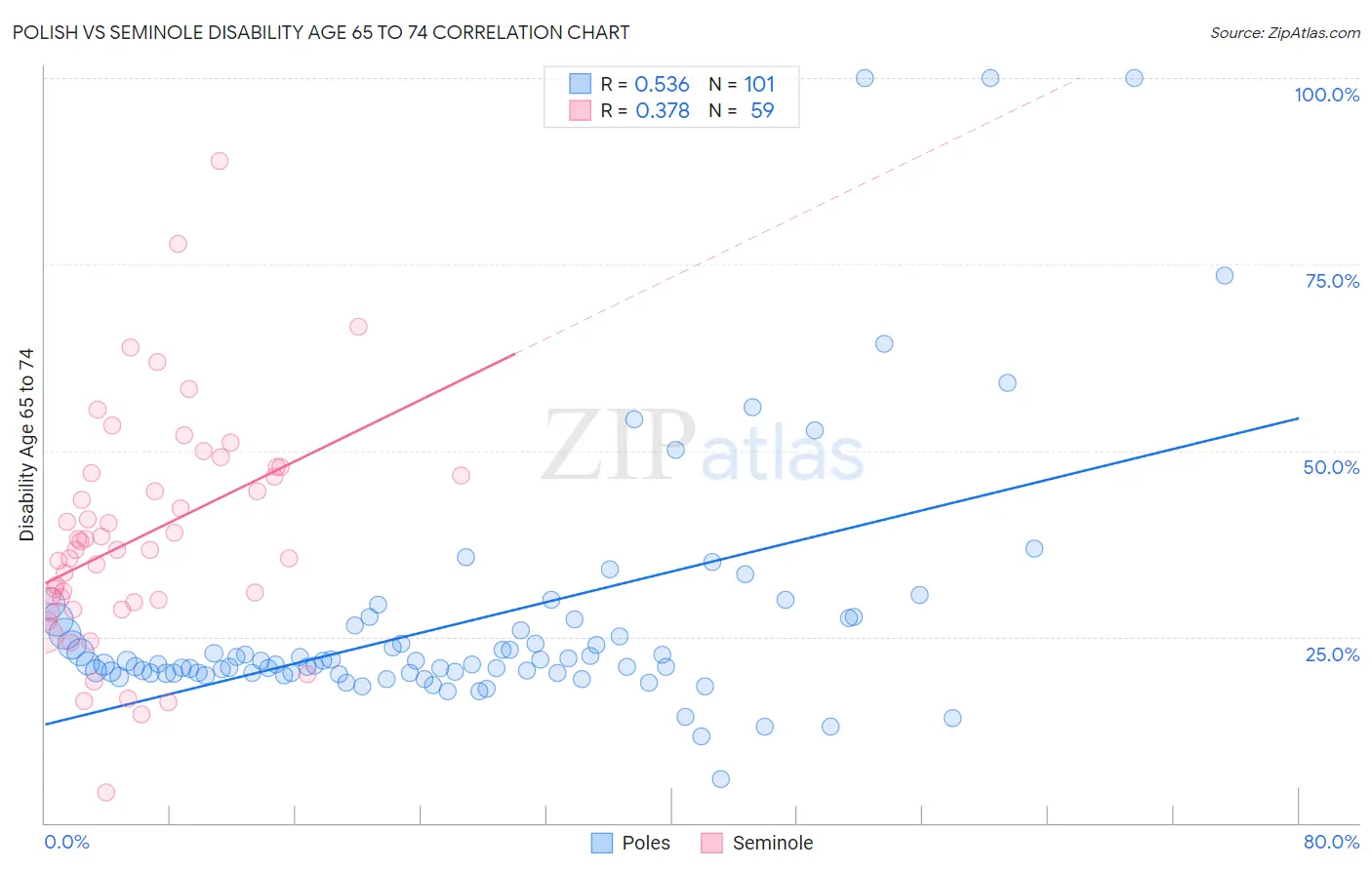 Polish vs Seminole Disability Age 65 to 74