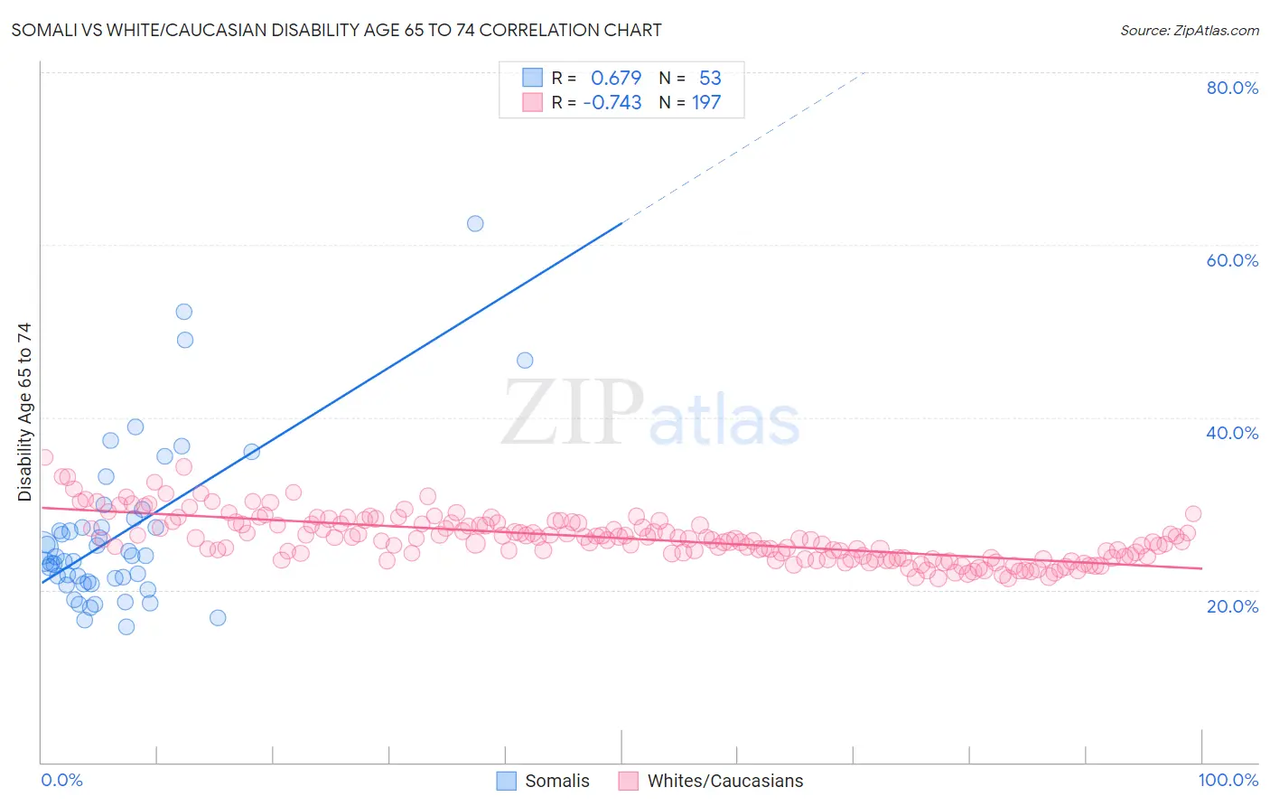 Somali vs White/Caucasian Disability Age 65 to 74