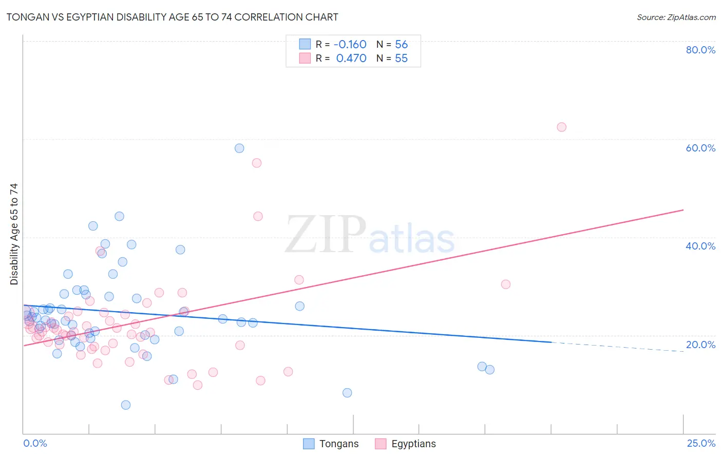 Tongan vs Egyptian Disability Age 65 to 74