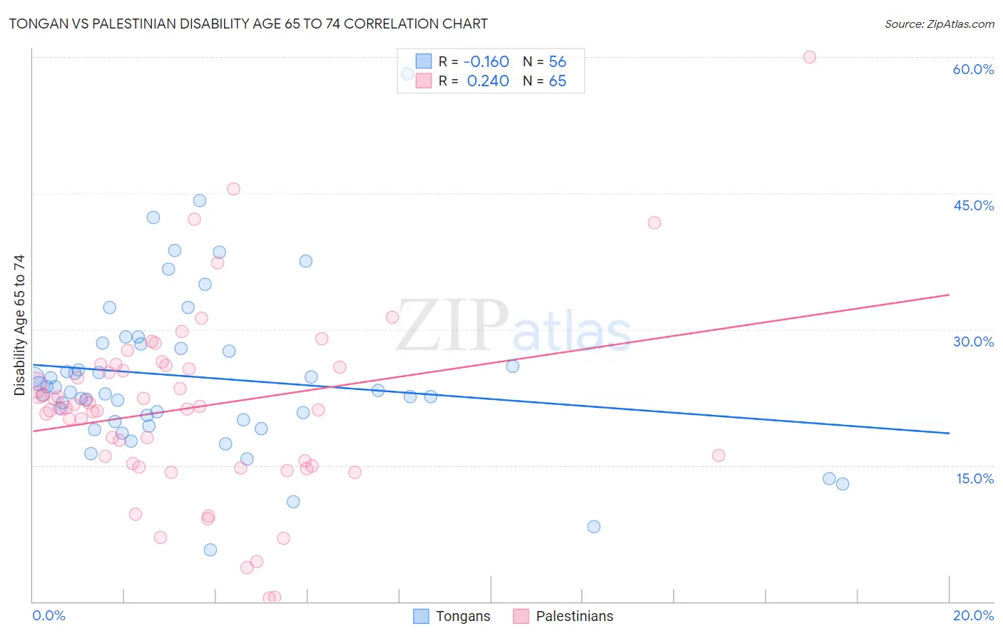 Tongan vs Palestinian Disability Age 65 to 74