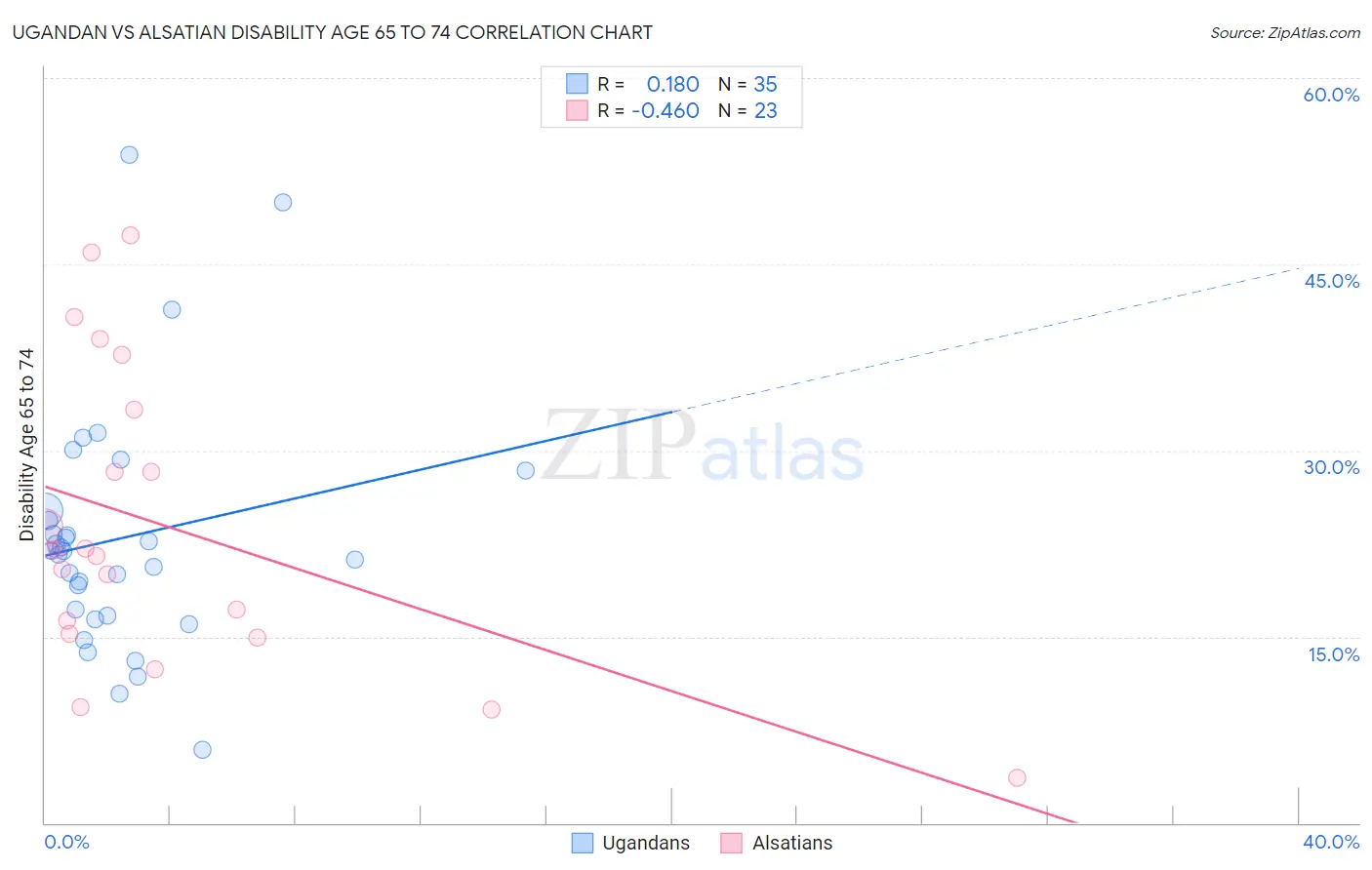 Ugandan vs Alsatian Disability Age 65 to 74