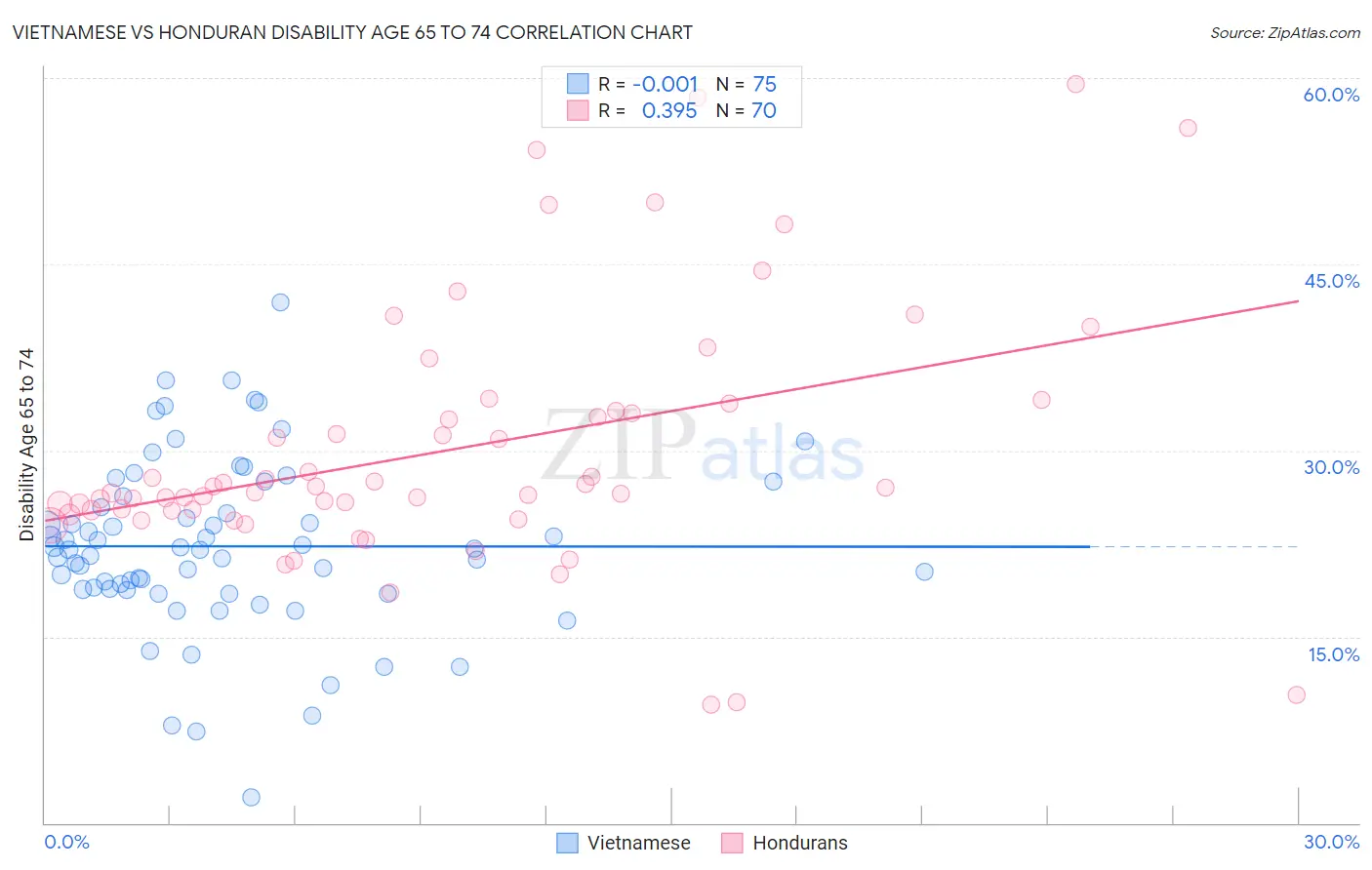 Vietnamese vs Honduran Disability Age 65 to 74