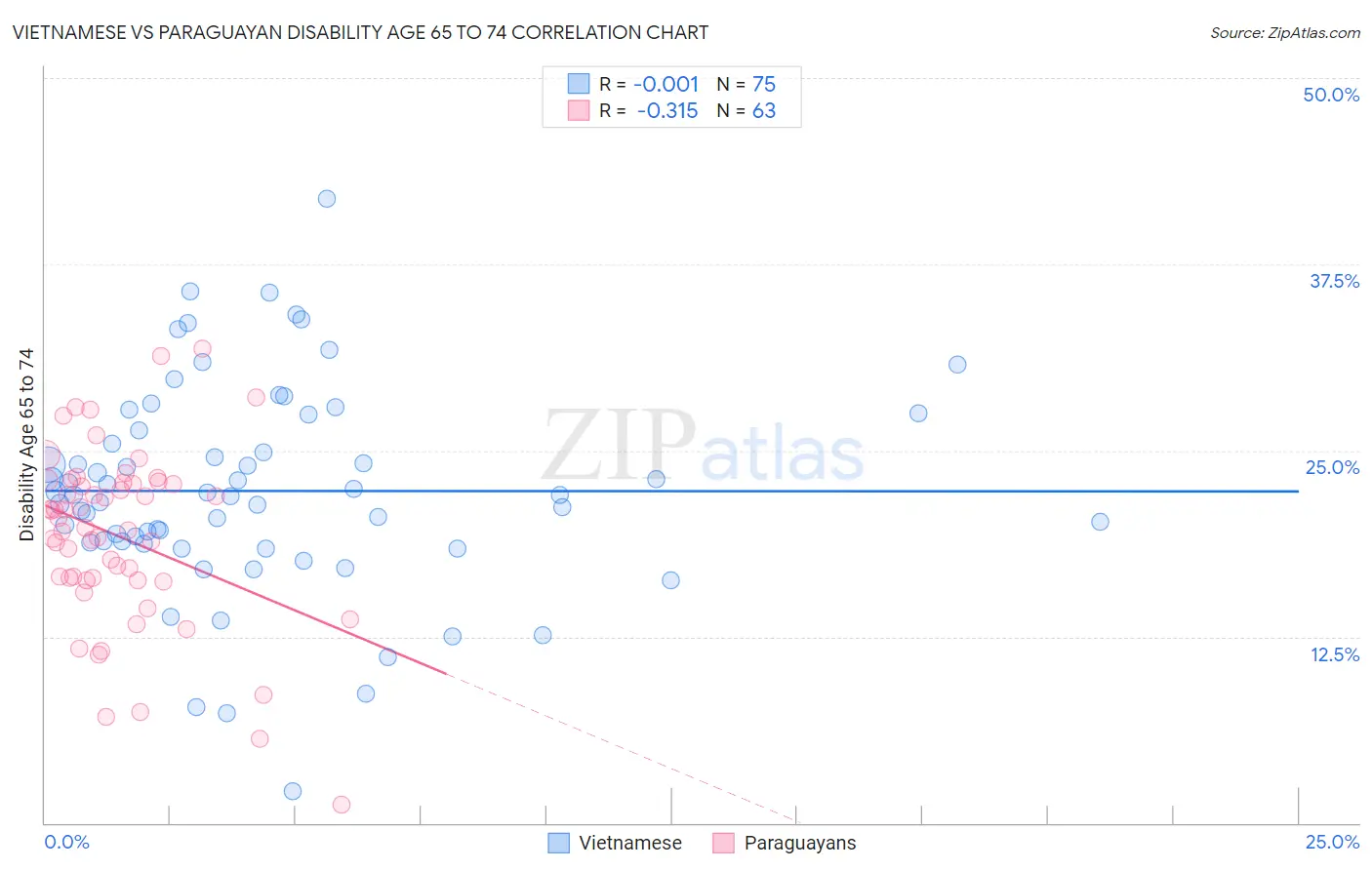 Vietnamese vs Paraguayan Disability Age 65 to 74