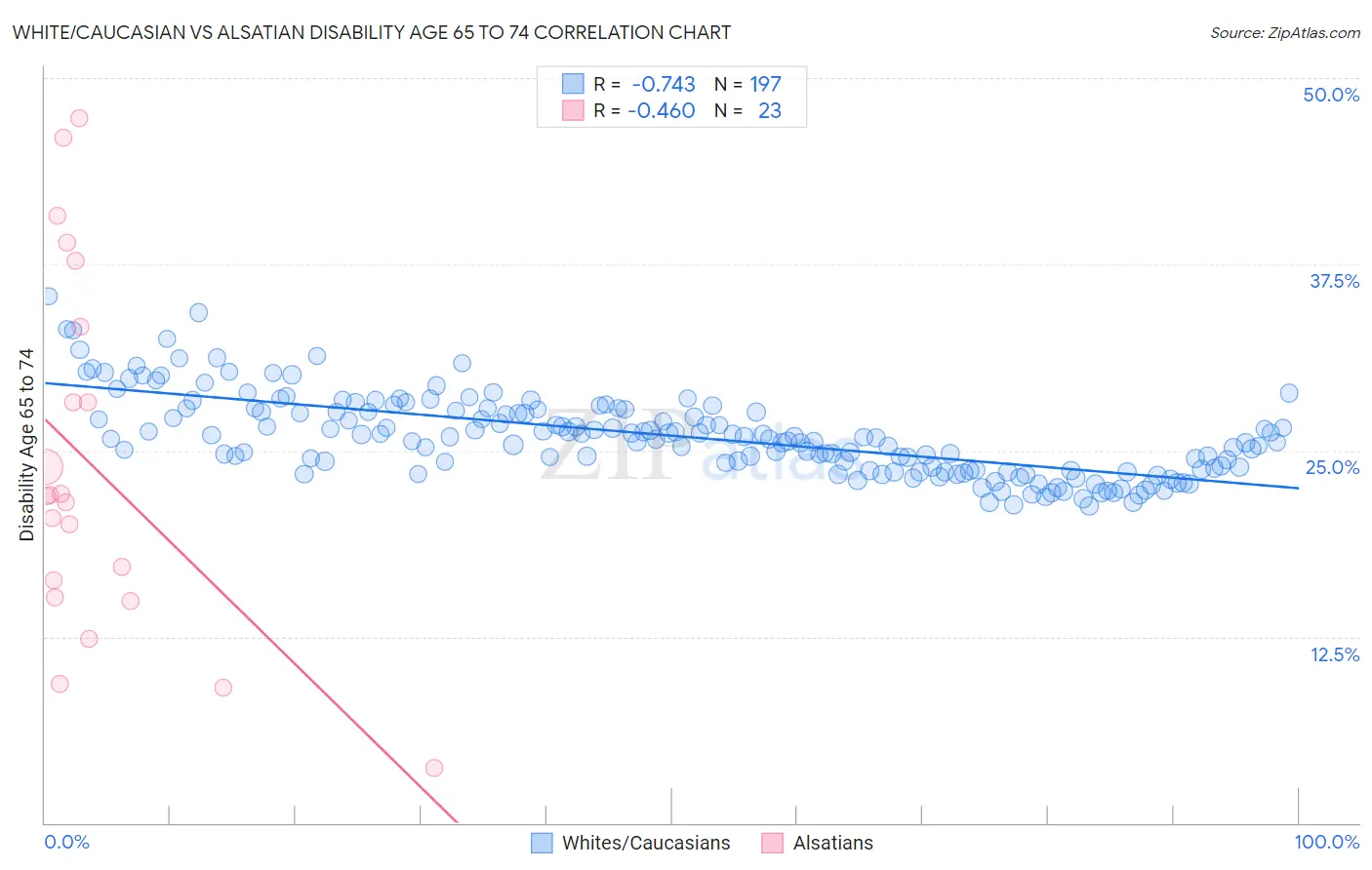 White/Caucasian vs Alsatian Disability Age 65 to 74