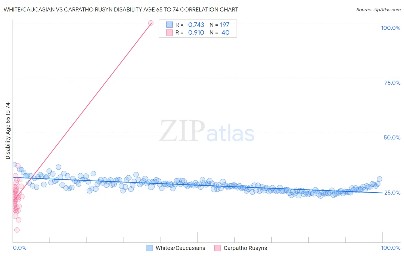 White/Caucasian vs Carpatho Rusyn Disability Age 65 to 74