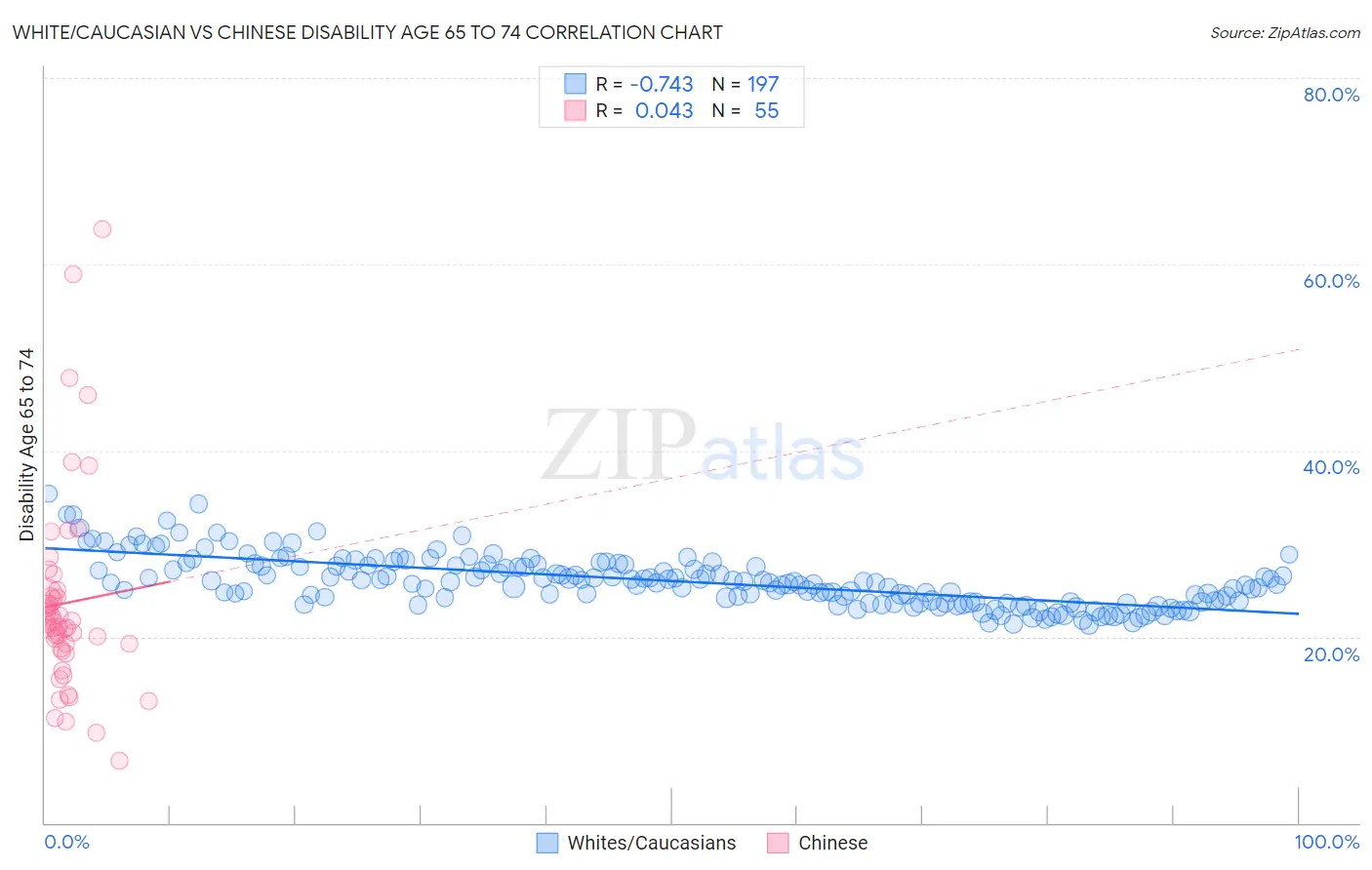 White/Caucasian vs Chinese Disability Age 65 to 74