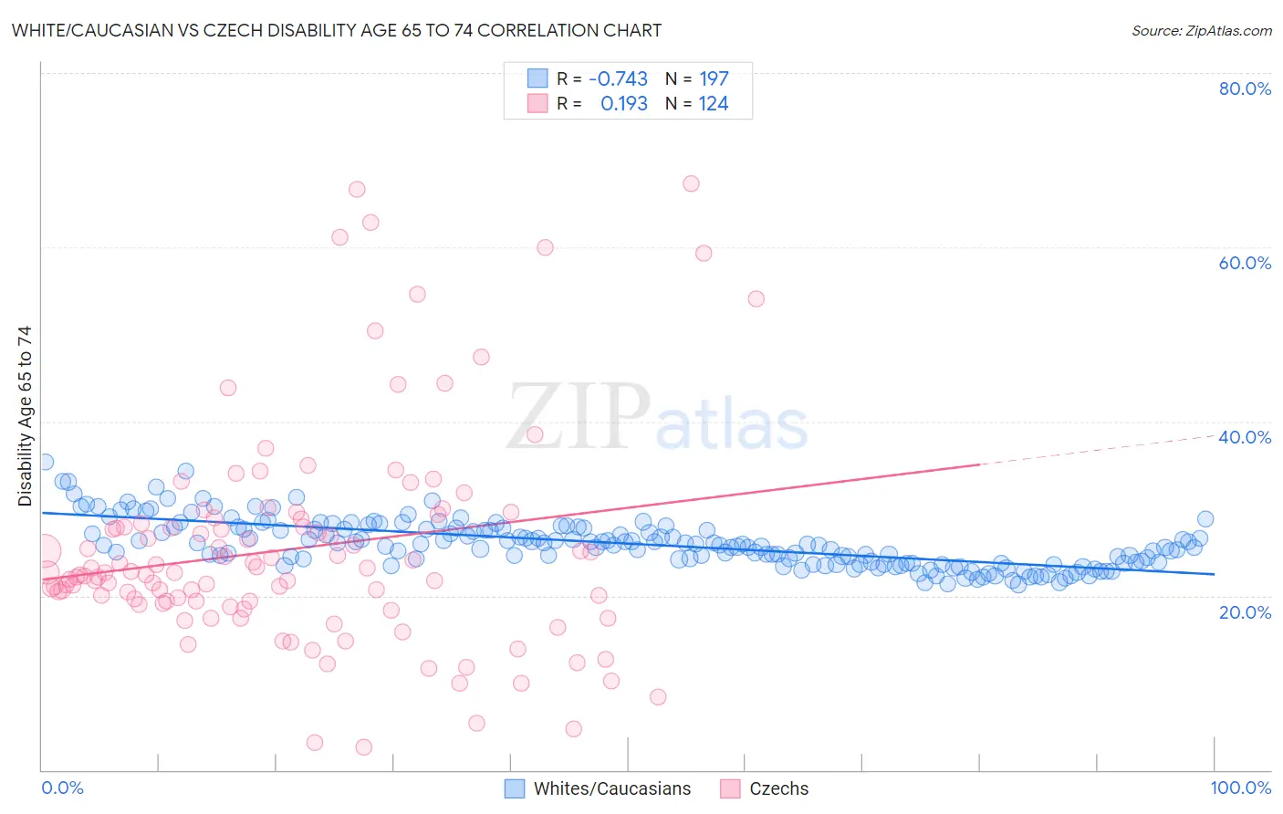 White/Caucasian vs Czech Disability Age 65 to 74