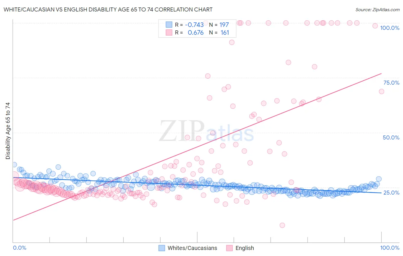 White/Caucasian vs English Disability Age 65 to 74