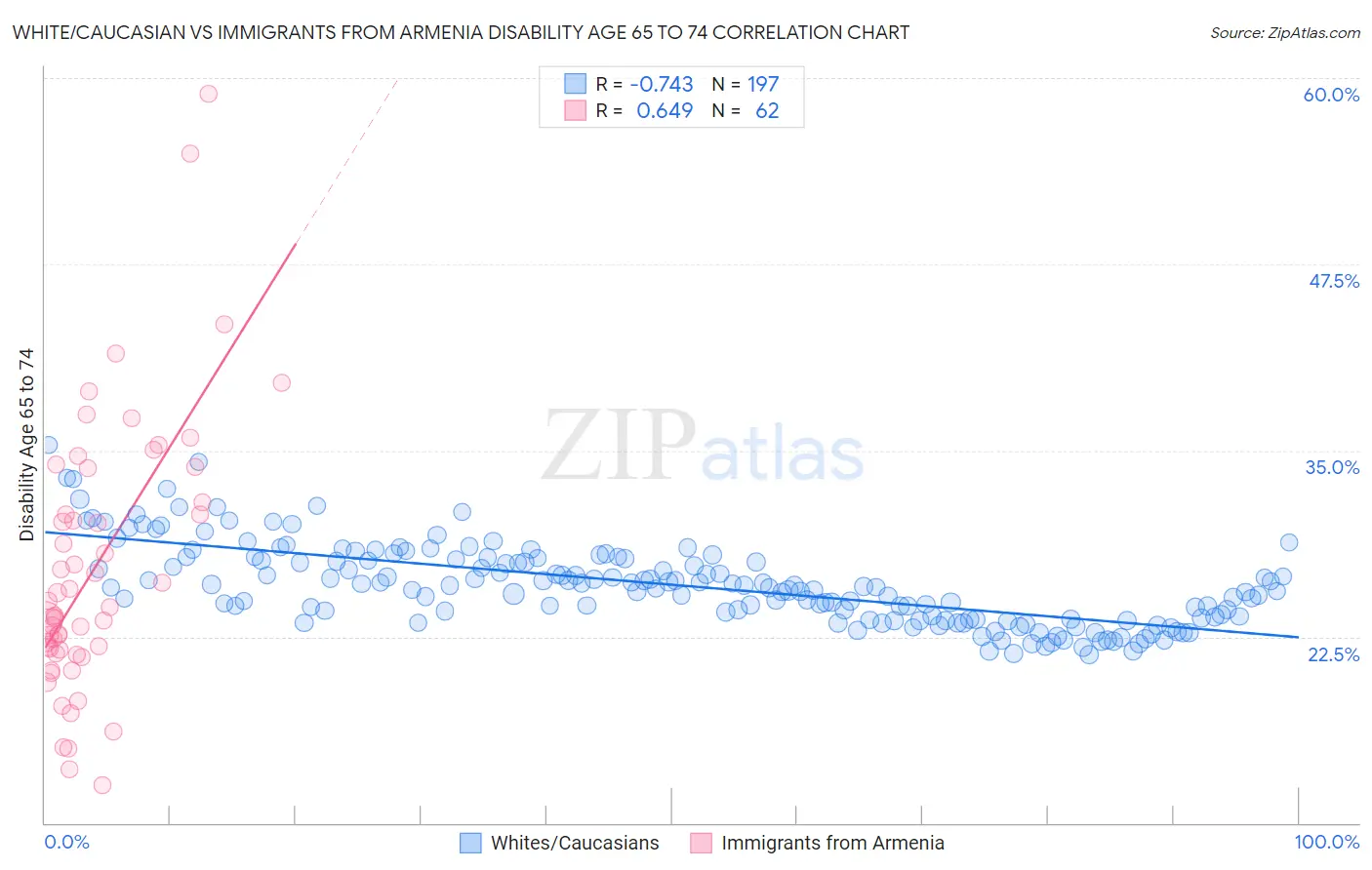 White/Caucasian vs Immigrants from Armenia Disability Age 65 to 74