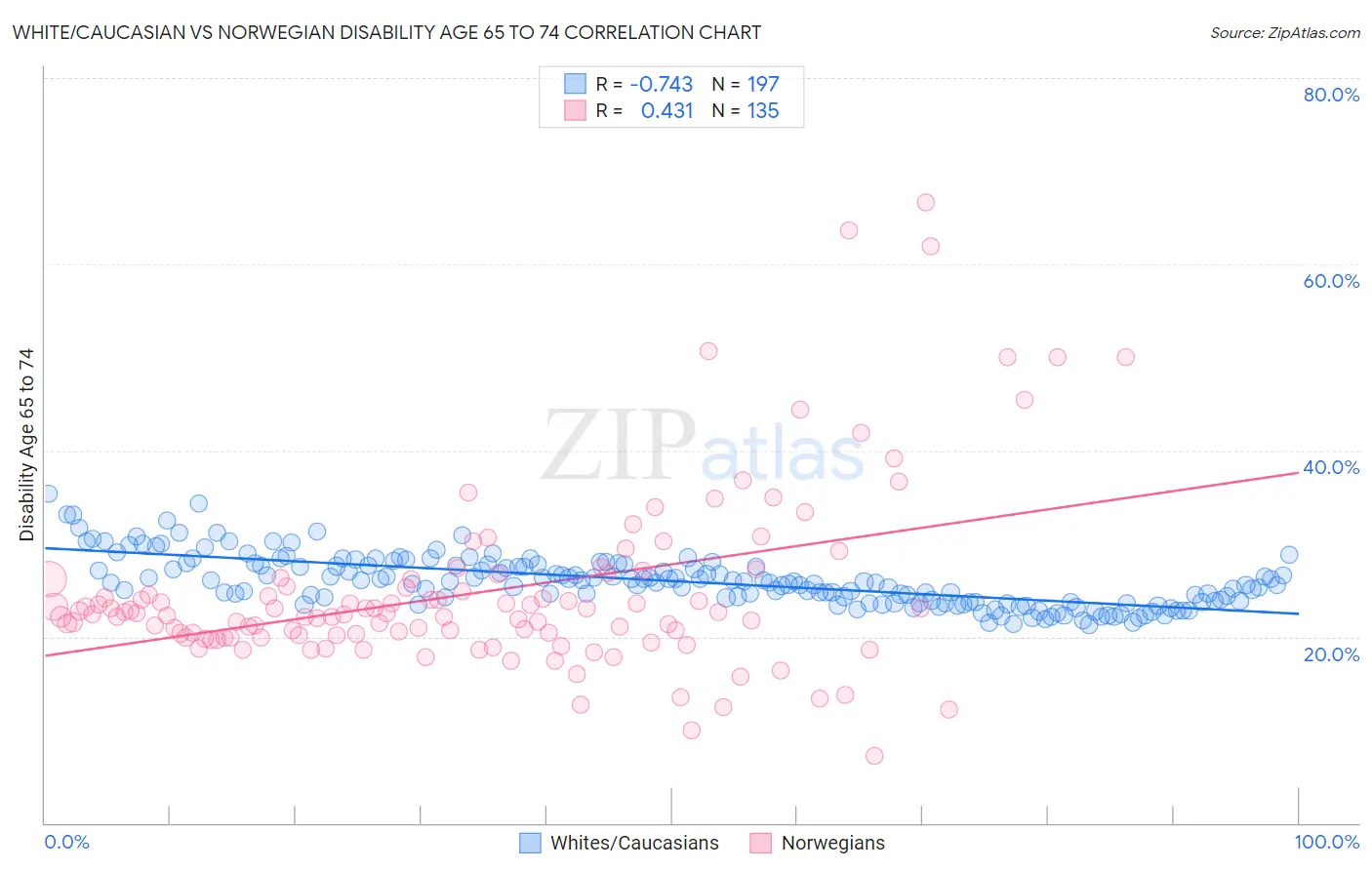 White/Caucasian vs Norwegian Disability Age 65 to 74