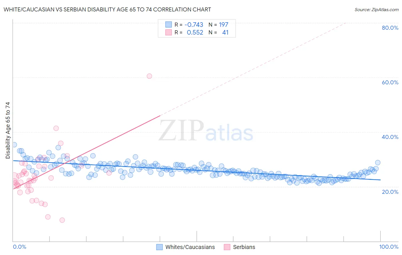 White/Caucasian vs Serbian Disability Age 65 to 74