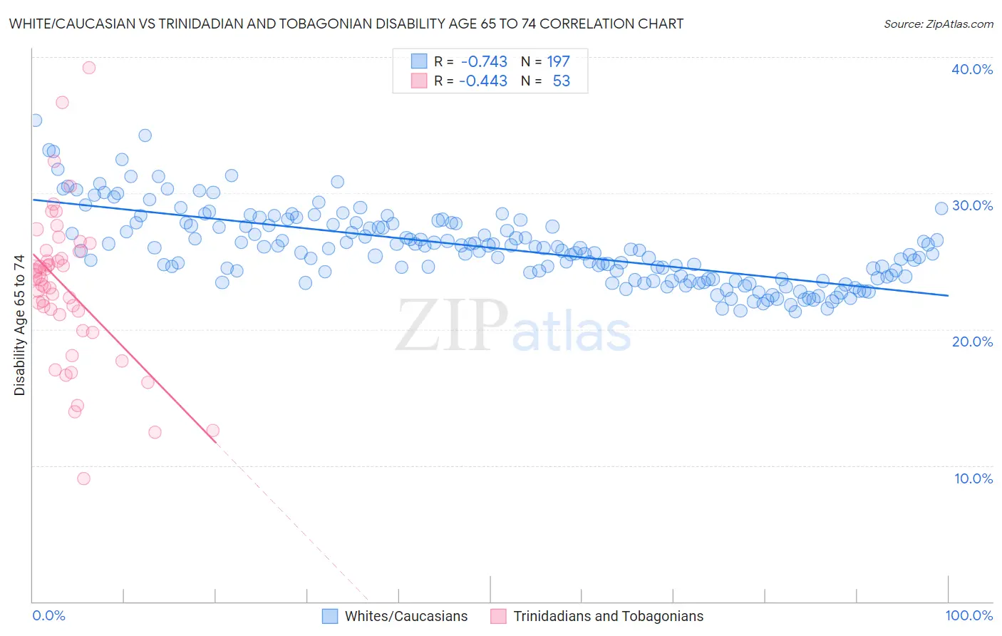 White/Caucasian vs Trinidadian and Tobagonian Disability Age 65 to 74