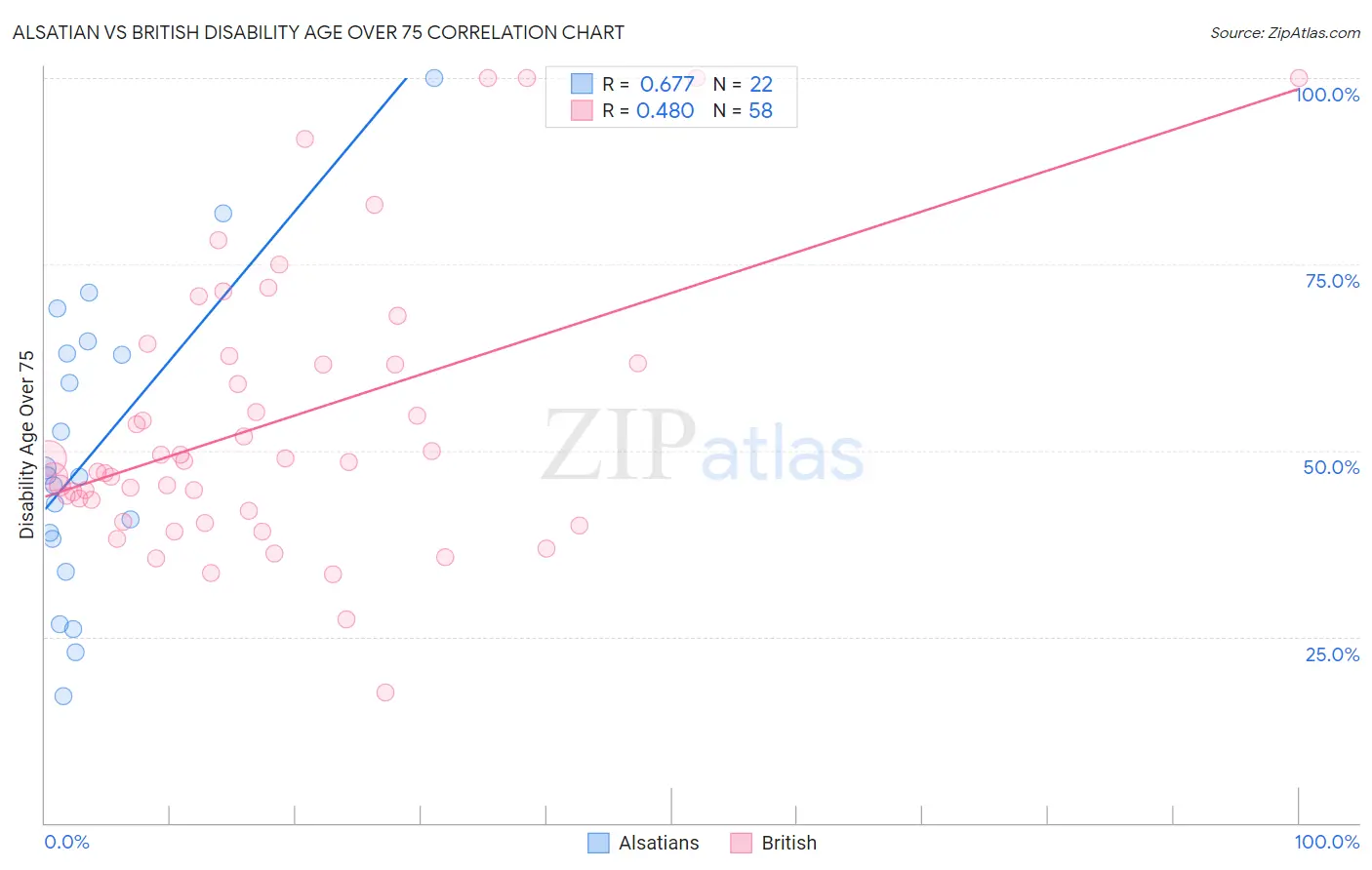 Alsatian vs British Disability Age Over 75