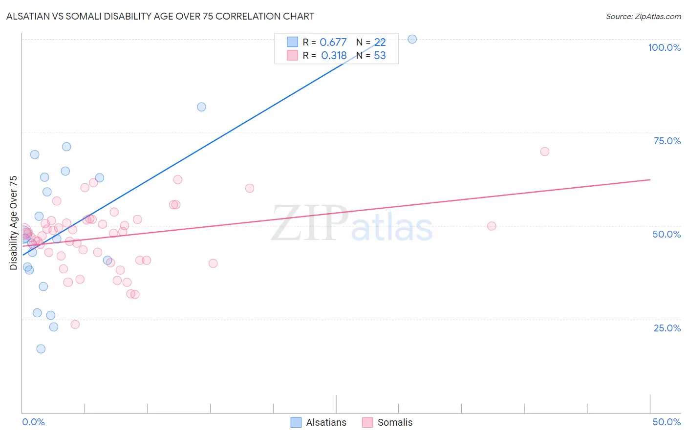 Alsatian vs Somali Disability Age Over 75