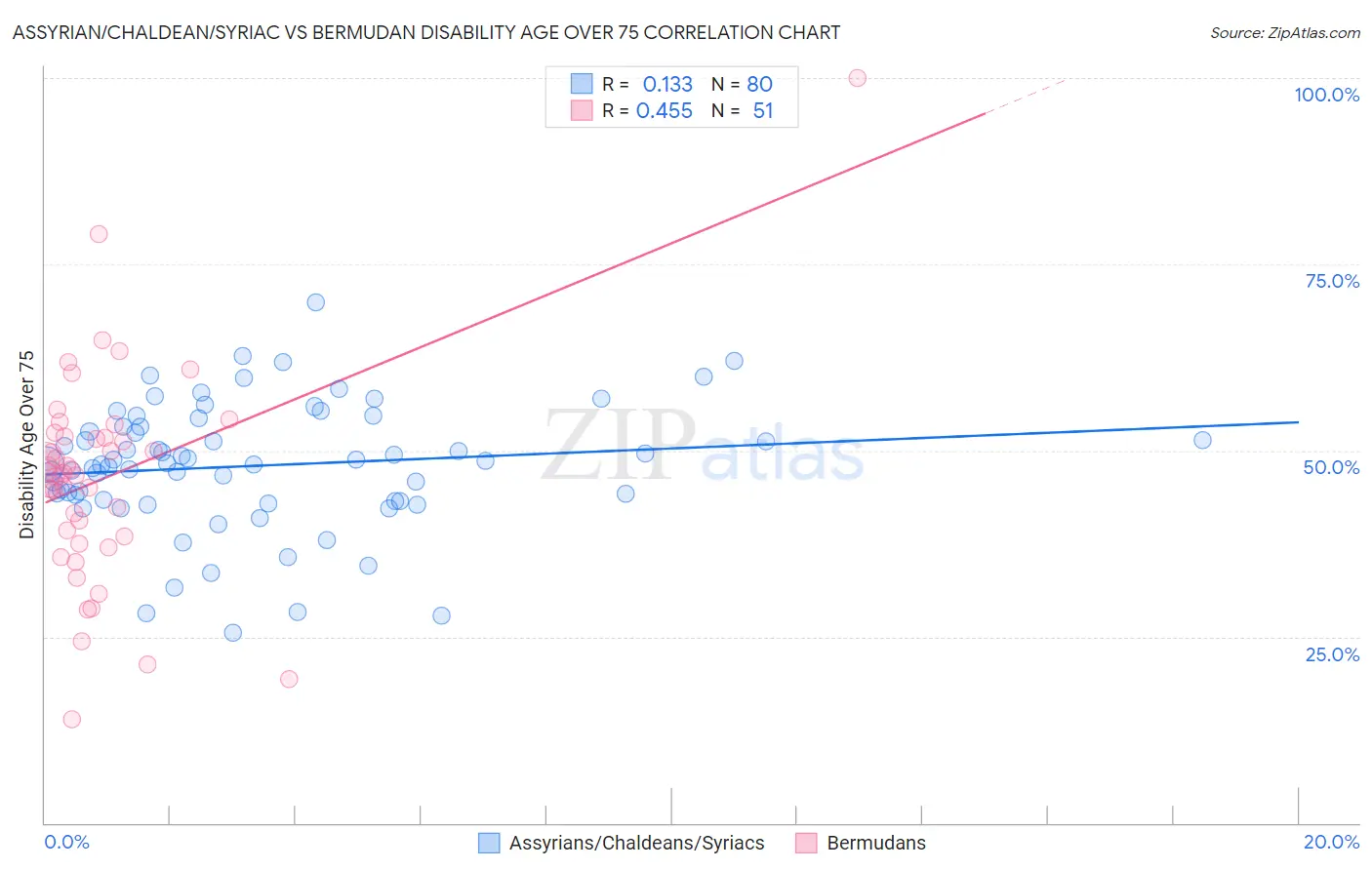 Assyrian/Chaldean/Syriac vs Bermudan Disability Age Over 75