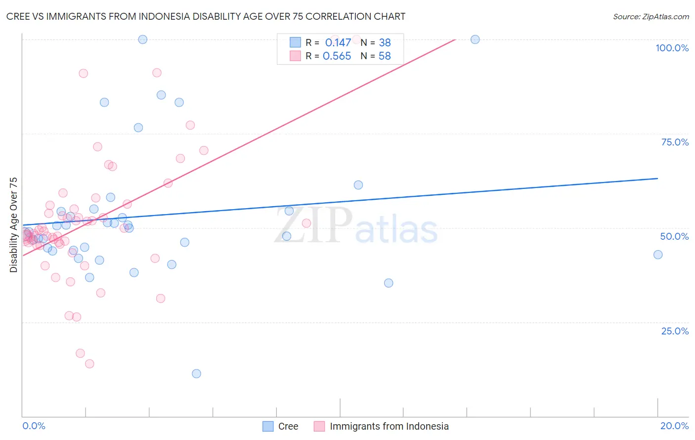 Cree vs Immigrants from Indonesia Disability Age Over 75